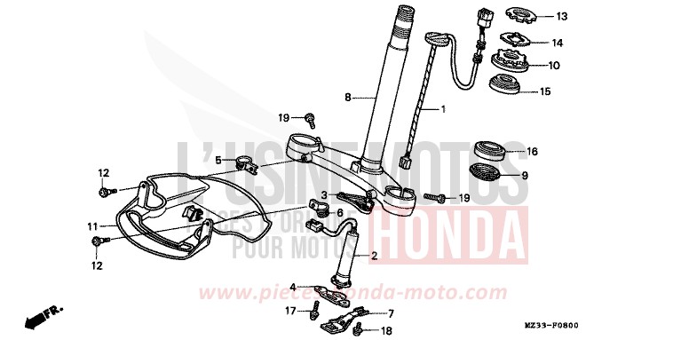 TIGE DE DIRECTION de Gold Wing Aspencade PEARL ROYAL MAGENTA (RP151K) de 1993